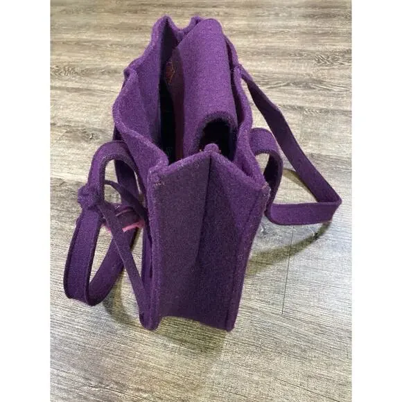 J. Jill Womens Wool Blend Purple Tote Bag Purse Handbag Floral Accent Boho - Picture 6 of 7